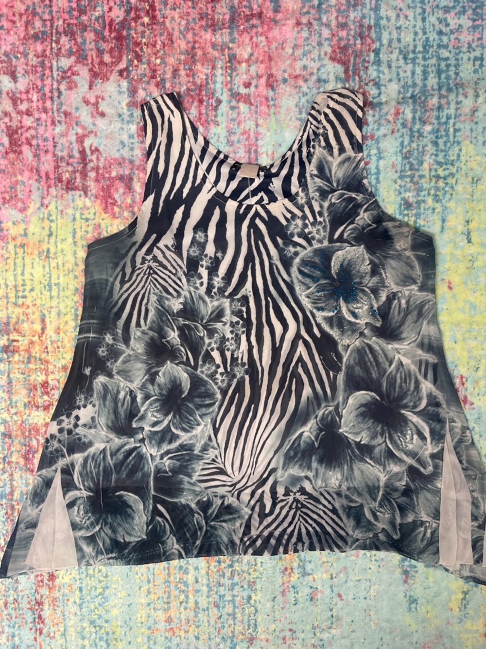 Brittany Black Black & White Zebra Floral Tank Top